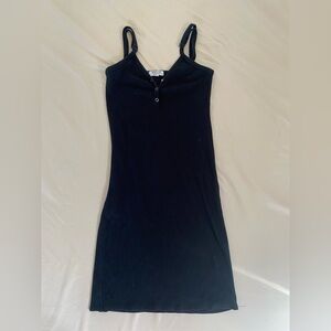 Heart Hips Black Ribbed Snap-Front Mini Dress